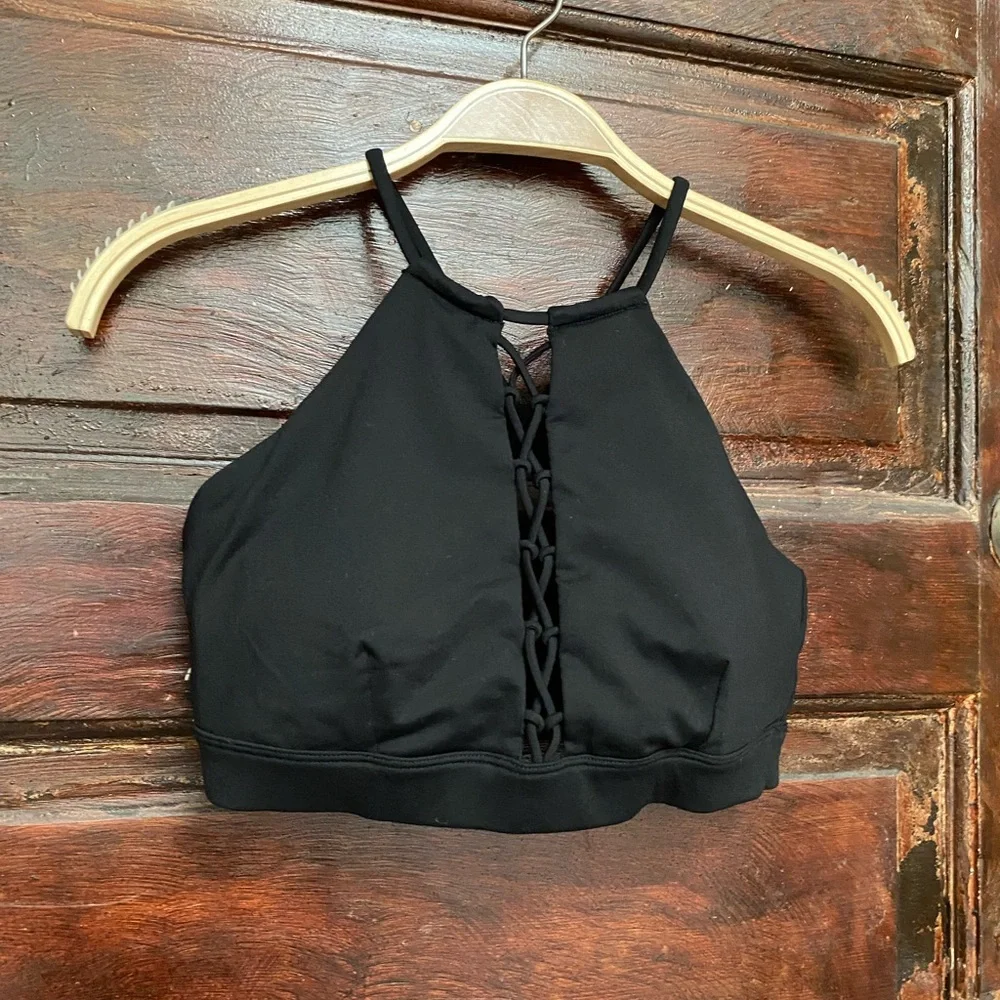 ALO Yoga Black Lace-Up High Neck Sports Bra